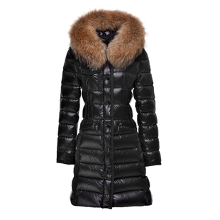 高端中长款羽绒服女修身黑色亮面加厚东北冬季超厚保暖大毛领防风