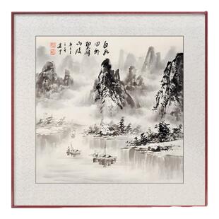 聚宝盆挂画新中式玄关装饰画客厅西墙聚财纯手绘斗方国画水墨画
