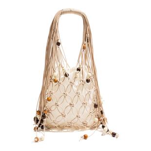 格调studio小众高级感手工编织包包木珠设计感流苏镂空手提单肩包