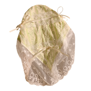 高级感蕾丝蝴蝶结三角头巾女包头发箍一体式海边度假拍照头箍发卡