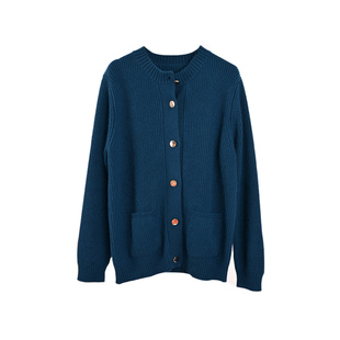 2025新品重磅5股线加厚100羊毛女圆领单排扣双元宝针外套毛衣开衫