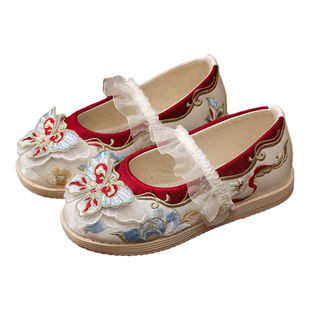 汉服鞋子女童春秋古风老北京布鞋手工古装中国风宝宝儿童绣花鞋夏