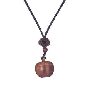 平平安安~复古棉麻风配饰品木质苹果吊坠百搭长款毛衣项链小礼品