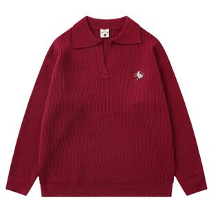 From Mars 本命年红 美式纯色翻领时尚宽松百搭男女针织衫毛衣BF