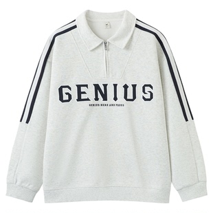 快鱼美式复古polo领卫衣男26年春季新款落肩袖宽松青少年学生上衣