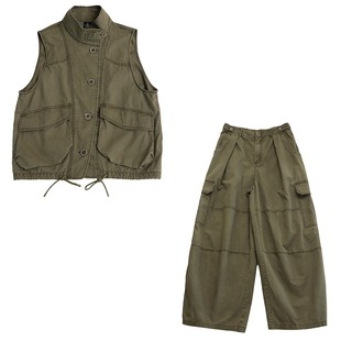 鹿与飞鸟“怀旧报社”VTG结构式口袋工整马甲工装裤套装6907/6897