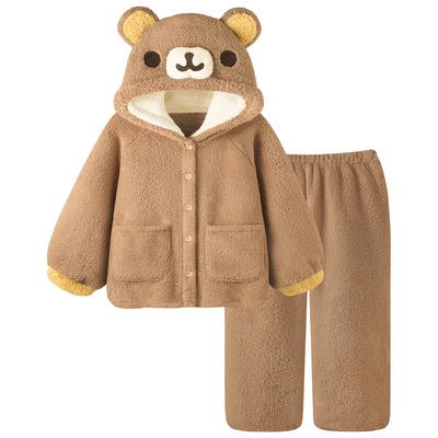 睡衣女冬季加厚珊瑚绒小熊家居服