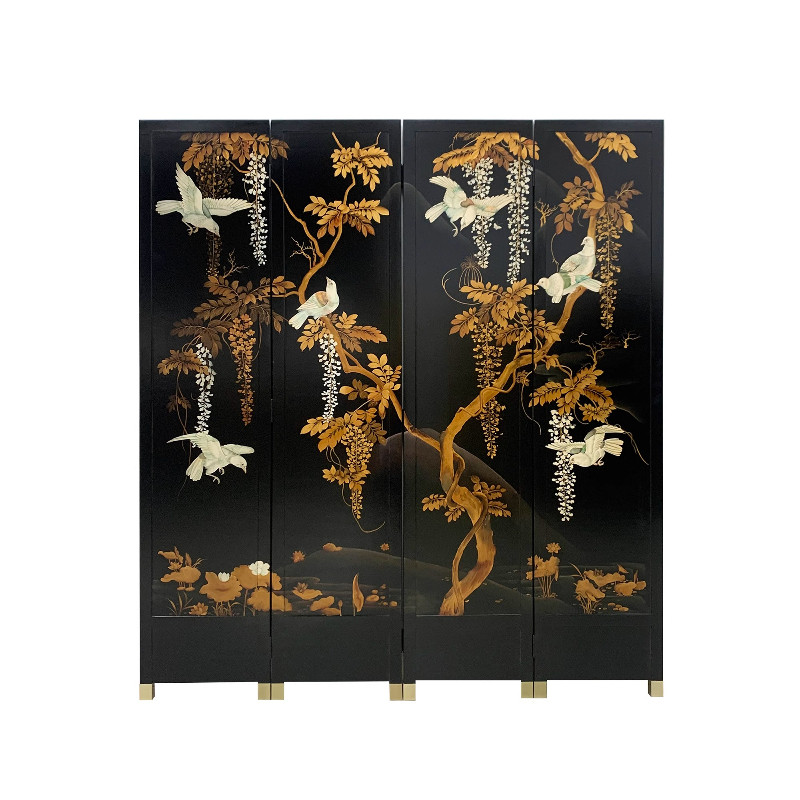中古定制手绘可移动花鸟风景屏风