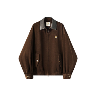 【限时清仓】复古灯芯绒小牛皮拼接领巴恩风谷仓宽松休闲外套夹克