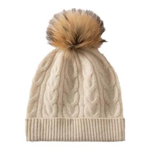 秋冬100%纯山羊绒帽子女保暖加厚毛球针织护耳包头绞花百搭冷帽男