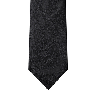 Natyhunt黑曜花影黑色真丝领带男佩斯利暗纹商务休闲领带轻奢礼盒