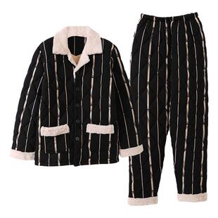 睡衣男士冬季加厚加绒纯棉夹棉秋冬款全棉男款三层中年爸爸家居服