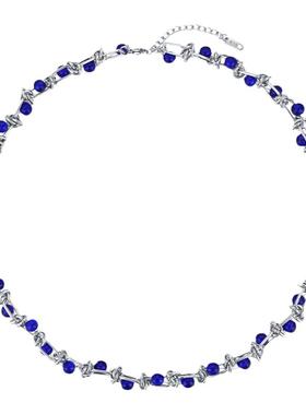 荆棘蓝珠项链钛钢男高级感潮流