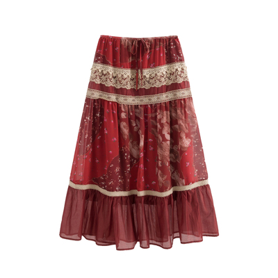 飞飞袖蕾丝短打上衣半身裙套装