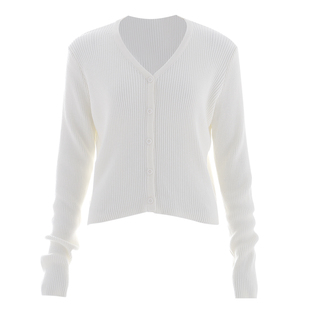 BM针织开衫女2026秋季新款长袖T恤衫外套罗纹V领毛衣薄款外搭开衫