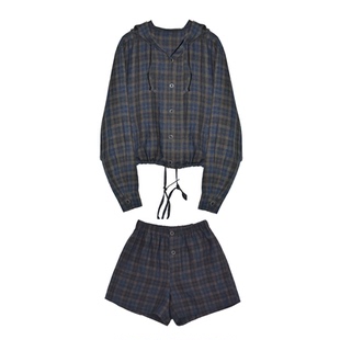 独立设计师品牌25ss早秋新款 日本全亚麻 连帽卫衣外套+短裤套装