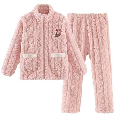 女童秋冬珊瑚绒加绒加厚睡衣套装