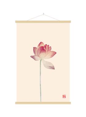 荷花装饰画书房挂画办公室背景墙壁画中式莲花禅意挂布茶桌背景布