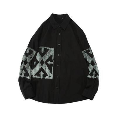 秋季衬衫男款外套宽松休闲男装上衣工装黑色长袖衬衣潮牌男生