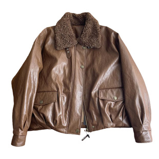 咖色蛋白皮短款羽绒服女2025新款冬季白鸭绒羊羔毛领免洗皮衣外套