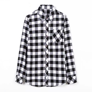 胖子加肥纯棉大码女装格子衬衫中年妈妈长袖衬衣宽松显瘦打底衫潮