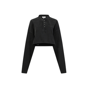 美国EVERLAST拳击训练服重磅水洗短款运动上衣女亨利领长袖t恤春