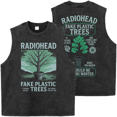RADIOHEAD电台司令乐队重磅复古水洗做旧宽松摇滚无袖T恤坎肩背心