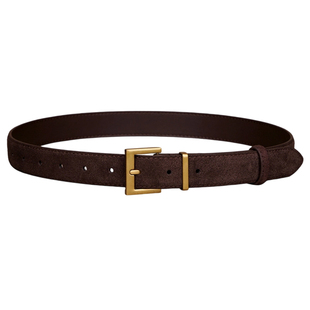 安可拉红真皮腰带女款复古麂皮绒装饰配牛仔裤百搭小众设计感皮带