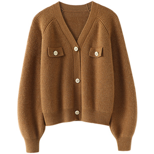 上身感动哭了!太美金丝~加厚V领羊绒开衫女纯羊绒毛衣针织外套