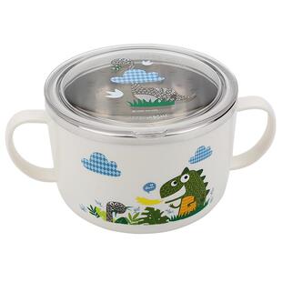 韩国儿童碗小学生餐具上学专用316不锈钢双耳汤碗宝宝吃饭碗带盖