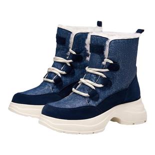 KISSCAT接吻猫冬季新款休闲牛仔靴真皮棉靴运动厚底加绒雪地靴女