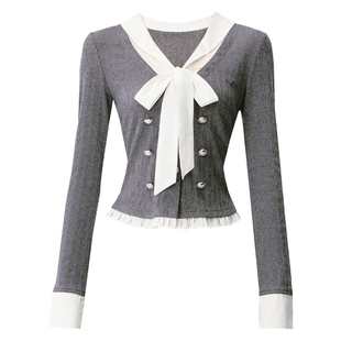 fragileheart易碎商店·汐风典籍学院风假两件蝴蝶结针织长袖上衣