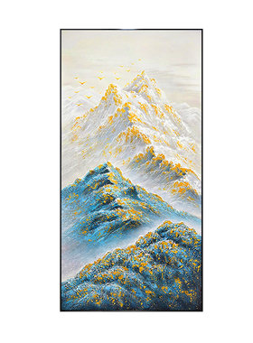 纯手绘油画玄关装饰画走廊过道挂画金山新中式孔雀蓝高级感大芬村