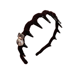 秋冬新款高颅顶水钻珍珠发箍轻奢蓬松波浪头箍发卡气质防滑压发饰