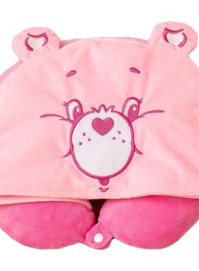 正版carebears爱心小熊护颈枕彩虹熊车载卡通汽车毛绒头枕腰垫女