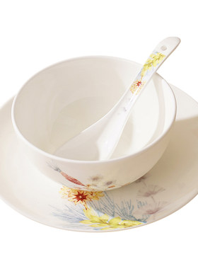 隆达骨瓷美式碗碟盘子家用菜盘饭碗精致餐盘面碗瓷器餐具花陌微瑕