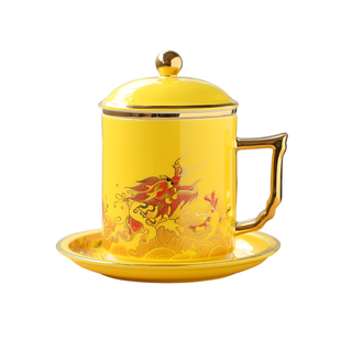 匠仙蛟龙出海陶瓷办公杯水杯轻奢高档个人专用茶水分离泡茶杯礼物