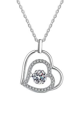 s925纯银吊坠女莫桑钻项链心心相印灵动跨境D色莫桑石项链情人节