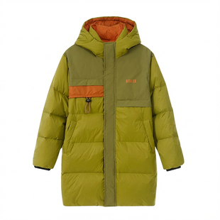 COCOTREE棵棵树冬季男大童连帽中长款羽绒服拼色潮款达人保暖防风