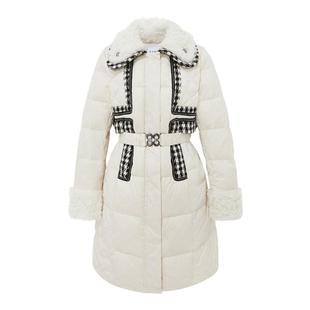 LULUALWAYS我爱露露新款气质甜美白色翻领中长款羽绒服