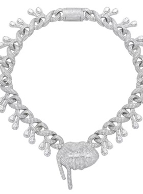 Mr.Blingggggg欧美嘻哈珠宝 kylie jenner同款满钻水滴嘴唇古巴链