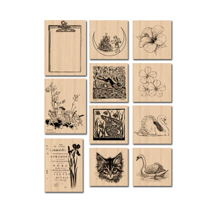 兔子家手账盐系百搭轻复古欧美风藏书票童话榉木制印章