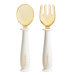 英氏宝宝学吃饭训练勺子弯头叉勺训练套装婴儿辅食勺弯曲儿童餐具