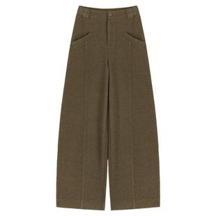 镰刀裤女冬季新款加绒加厚毛呢休闲裤雪松绿弯刀裤女士弯刀裤女裤