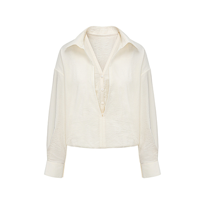 通勤V领假两件显瘦女衬衫