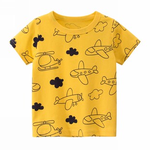 纯棉童装夏季新款男童女童飞机直升机印花短袖儿童卡通全棉T恤