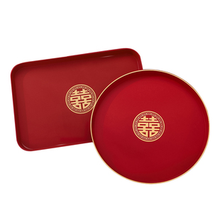 结婚红色茶杯托盘创意礼盒婚礼喜糖盘子订婚礼品套组婚庆用品大全