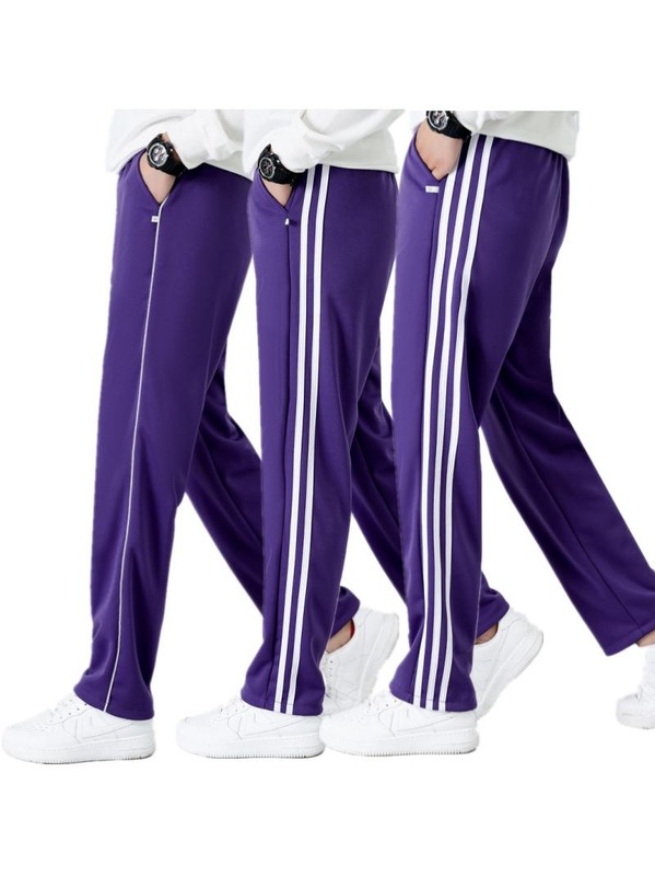 紫色白黄条校服裤子两道杠运动裤小学生三道杠校服裤子初高中校裤