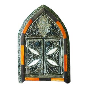 Gate Mirror摩洛哥手工木制铜纸皮贴面小门镜墙饰饰品壁饰镜子
