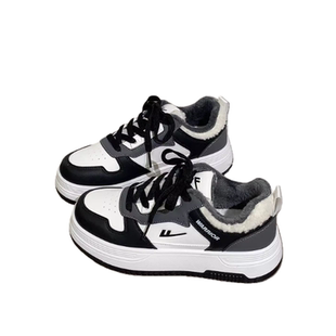 回力黑白熊猫板鞋男女款2026新款春季加绒小白鞋防寒保暖二棉鞋子